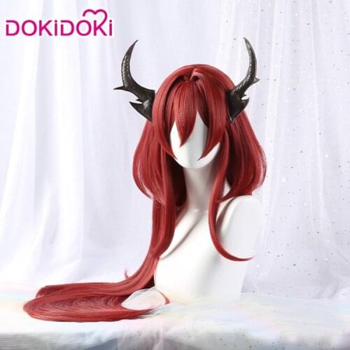 DokiDoki Game Arknights Surtr Cosplay Wig Women Surtr Hair Arknights Cosplay Wig Heat Resistant