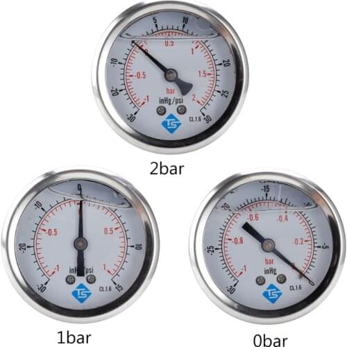 1/4 BSP Back Compound Pressure Vacuum Gauge Glycerine Filled 68mm -1~0/1/2 Bar -30*Hg + 0/15/30 PSI