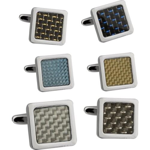 10pairs/lot Classic Carbon Fiber Cufflinks Silver Square Business Style Cuff Link Copper Plating Mens Jewelry Wholesale