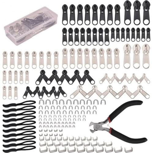 197pcs Antirust Zipper Repair Replacement Set with Zipper Install Pliers for Clothes Bags Plush Toys Replacement Zipper Head Kit