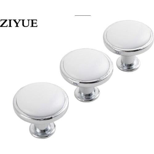 2PCS/LOT Free Shipping Simple Bright Chrome White Garden Ceramic Round Single Hole Cabinet Door Drawer Handle