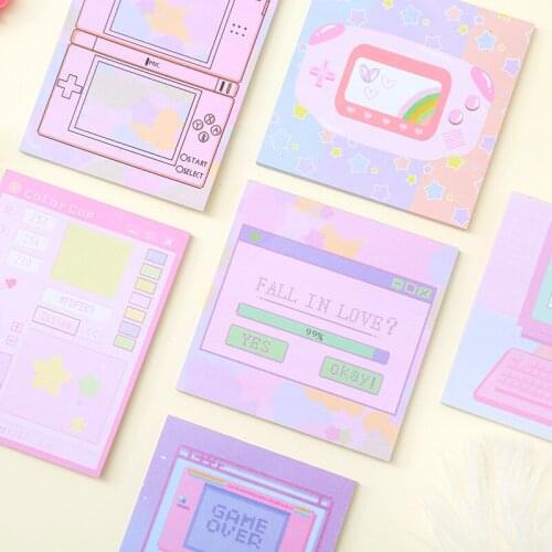 200 PCS Computer Game Machine Self-adhesive Stickers Planner Kawaii Sticky Notes Stationery Memo Pad Cute Papeleria Notepad