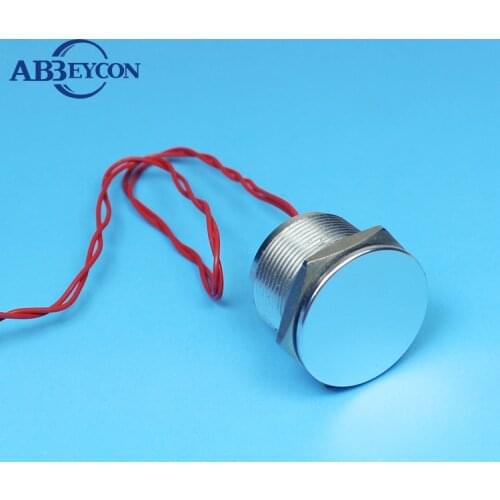 22mm Normally Open 2A 24VAC/DC IP68 Waterproof Flat Head Stainless Touch Electric Finger Press 300mm Cable Silver Piezo Switch