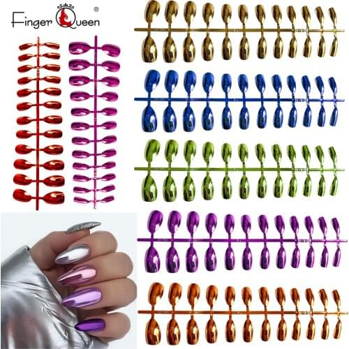 24/Bag Mirror Fake Nails Punk Style Stiletto Medium And Long Fake Nails Metal Plating Acrylic Reflective Mirror Nail Tips