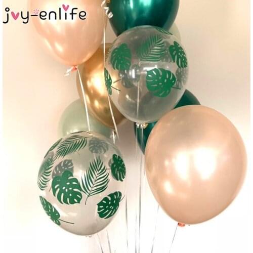 5pcs Tropical Palm Leaf Latex Balloons Air Balloon Green Leaf Globos Summer Hawaiian Beach Flamingo Birthday Party Decoration