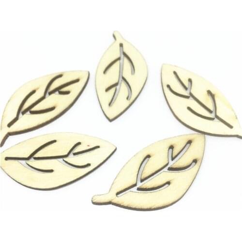 50pc 18x40mm Natural Wood Leaf Leaves Shapes Embellishments Chips Die Cutting DIY Crafts Scrapbooking