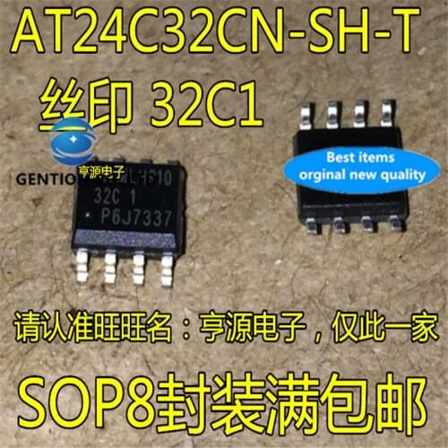 50Pcs AT24C32CN AT24C32CN-SH-T Silkscreen 32C1 SOP8 in stock 100% new and original
