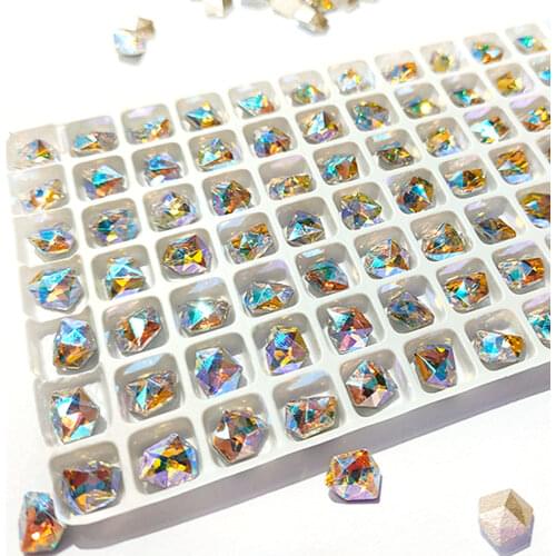 50pcs/Bag Large Nail Art Decorations Rhinestone Pointed Bottom Multi-Faceted Ice Cube K9 Glass Stone 3D DIY Accessories VI-OD