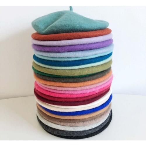 2021 Elegant Lady Women Bonnet Cap Solid Color Wool Felt Berets Winter Spring French Classic Wool Hat Comfortable Walking Cap