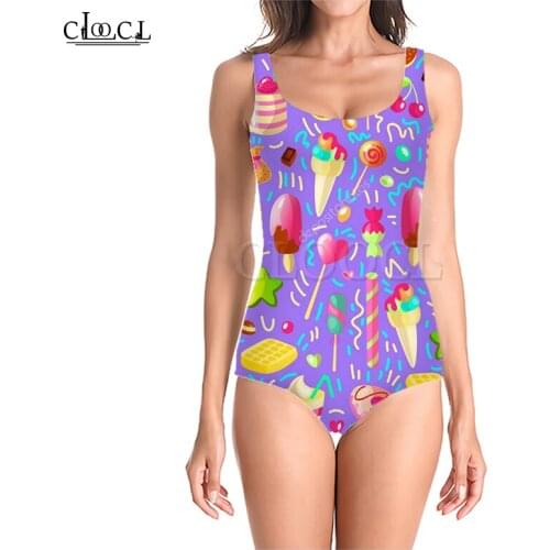 CLOOCL Snack Series 3D Print Girls One-piece Swimsuit Bathing Suit Sleeveless Slim Sexy Womens 2021 New Swimwear