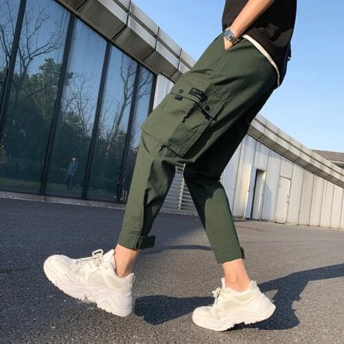 Ribbons Harem Joggers Men Cargo Pants Streetwear 2021 Hip Hop Casual Pockets Cotton Track Pants Male Harajuku Fashion Trousers