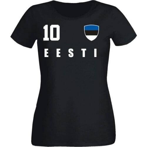 Estland Damen T-Shirt Schwarz Trikot Team Nr All 10 Fubball Sporter 2019 Footballer Soccers 2019 Fashion Short Sleeve Black T