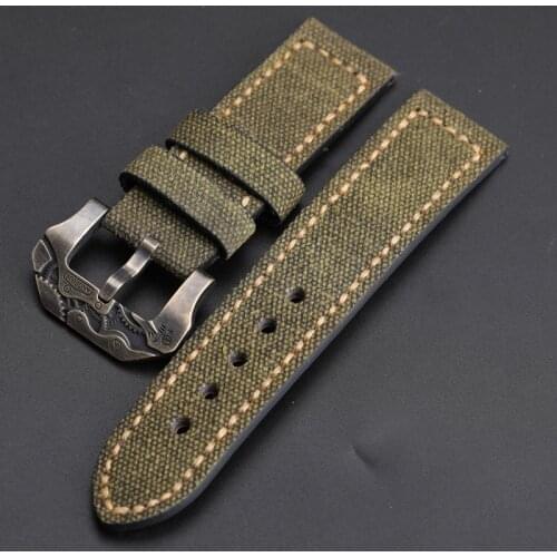 Canvas Watchband+ Bronze Buckle 20 22 24 26MM For PAM111 Canvas Fit Real Strap Military Watch Bronze Strap Accessories