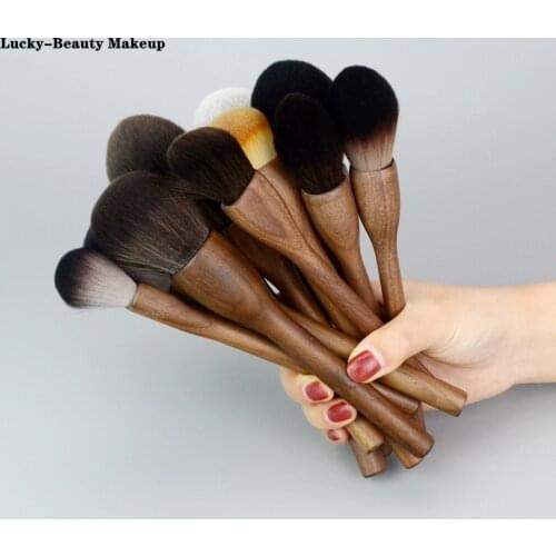Lucky-Beauty Big Soft Powder Brush for Makeup Overall Finish Setting Brushes Make Up Wood Handle Walnut Color Tool Cosmetic