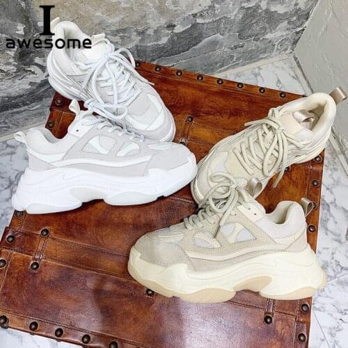 Genuine Leather Retro Dirty Womens Chunky Sneaker 2021 Fashion Vintage Platform Women Dad Sneakers Thick Sole Shoes Flats