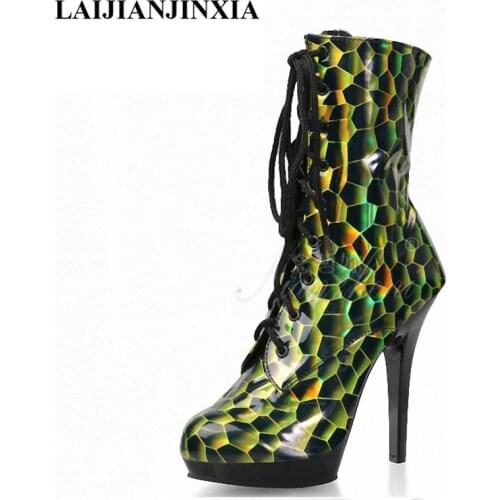 LAIJIANJINXIA New Fashion Boots 13 cm High Heels Stiletto Women Boots Sexy Ankle Boots Party Model Catwalk Pole Dancing Shoes
