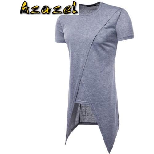 Summer new Men trend Fashion O-Neck short sleeved T-shirt personality hip-hop male breathable Irregular long T shirts S-2XL