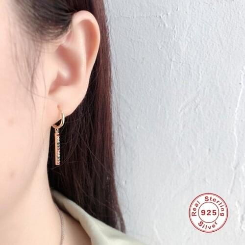 Minimalist 925 Sterling Silver Strip Earrings for Women Black/Pink/Purple/Rainbow Zorcon small hoop Earings Fashion Jewelry