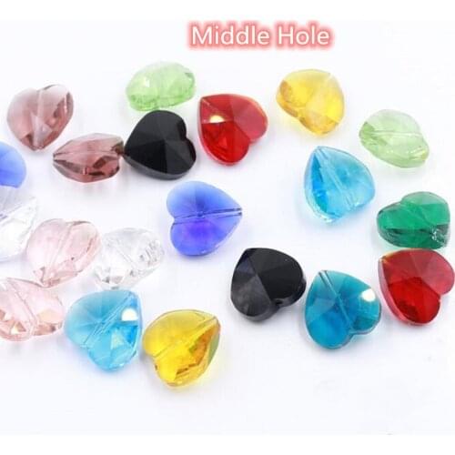 Fashion Crystal Glass Heart loose Bead jewelry findings,DIY Heart Beads accessory With stright Hole 10mm/14mm y1065
