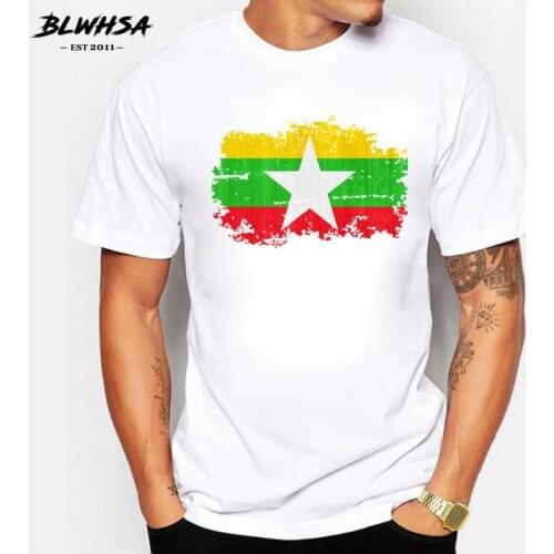 BLWHSA Myanmar Mens T Shirts Fashion Nations Cotton T-shirt Meeting Brand Clothing Tee Myanmar Nostalgic Style Country Flag