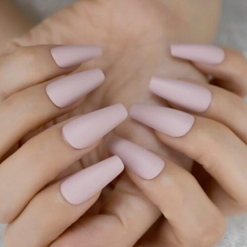 Matte Beige Pink Coffin Press On Nails Long Sculpted Nails ABS Material Full Cover Pre-designed Manicure Tips 24