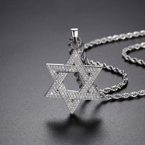 New European and American Mens Personality Hip-Hop Six-Star Gold Inlaid Zircon Pendant Necklace