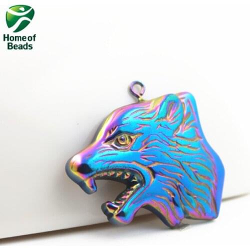 Fashion hot sale hematite rainbow wolf pendant accessories diy accessories HP1146