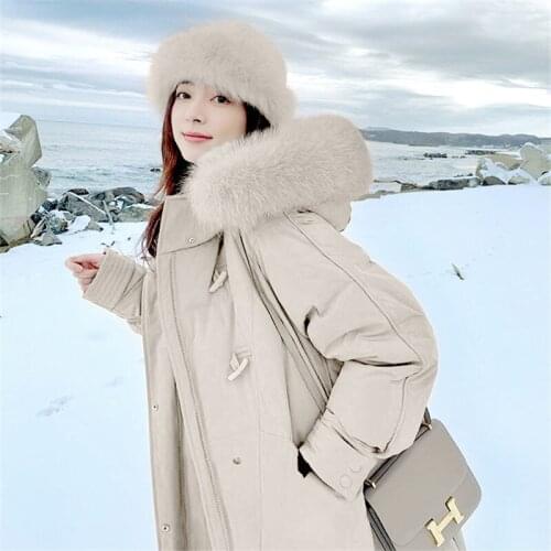 Down Cotton Jacket Women 2021 New Winter Big Fur Collar Thicken Over Knee Female Korean Large Size Loose Parkas Overcoat e141