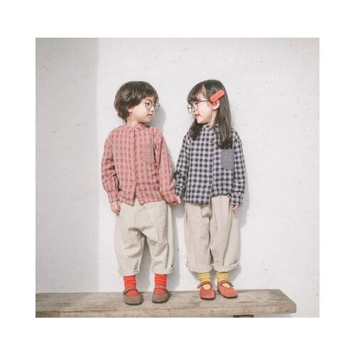 Spring Autumn Casual Plaid Children Shirts Vintage Boys And Girls Shirts Blouses Loose Teenager Girls Shirt Kids Clothes Tops