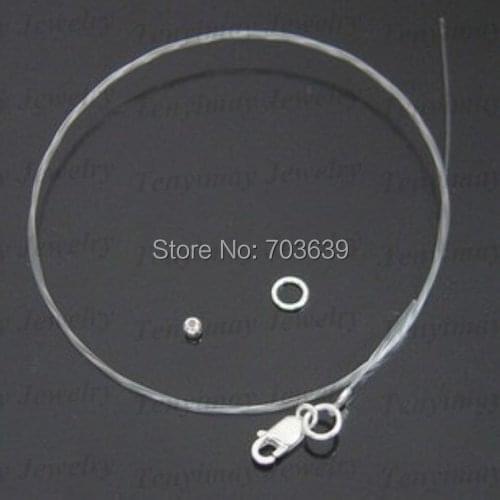 Hot sale 25pcs 0.5mm necklace cords with 925 sterling silver lobster clasp, fashion transparent fish cord necklace for beads