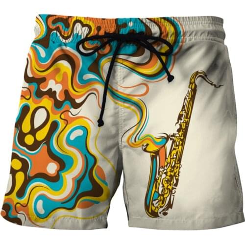 3D Print Mens Shorts Summer Beach Shorts Love Saxophone Music Painting Art Pants Culture Casual Fashion Streetwear
