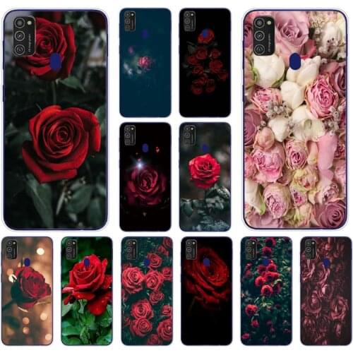 27AS Red Rose Print Silicone case for Samsung Galaxy M11 M 11 M21 M 21 cover funda