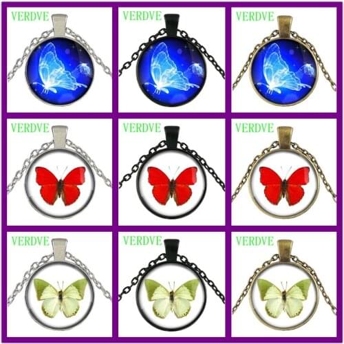 VERDVE New Glamour Butterfly Glass Pendant Necklace Jewelry in Time Europe and New