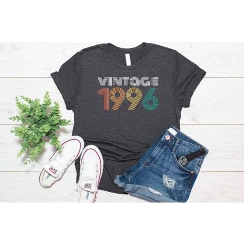 Vintage 1996 25th Birthday Gift T-Shirt Fashion Party Harajuku Female Clothing Cotton Funny Letter Women Short Sleeve Top Tees