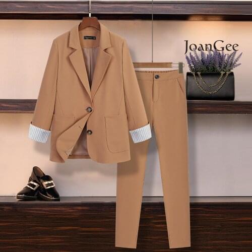 Womens professional suit suit new womens temperament single-breasted black large size jacket casual pants suit two-piece suit