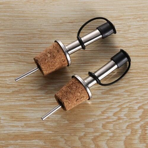 1PC Stainless Steel Wood Cork Wine Pourer Metal Bottle Stopper Wine Plug Oil Dispenser With Cover Kitchen Barware Accessory