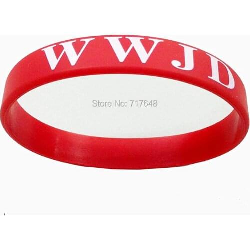 100pcs WWJD Christian Red with white wristband silicone bracelets free shipping by epacket A