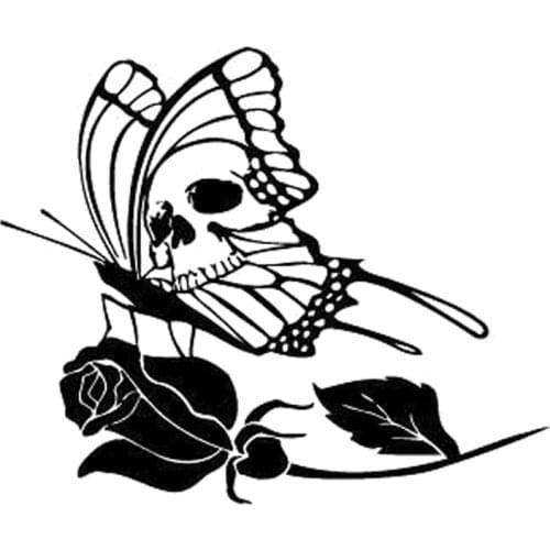 15.8cm*13.2cm Tribal Tattoo Butterfly Skull Rose Flower Car Sticker Vinyl Black/Silver S3-6543