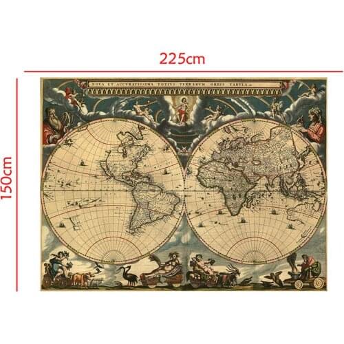 150x225cm Medieval Map Latin Portuguese Non-woven Waterproof Map Retro Style Decorative Map