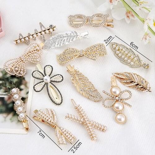2021 Fashion Elegant Pearl Rhinestone Hairpins Women Girls Hair Clips Pins Barrettes Accessories BB Hairclip Hairgrip Headdress