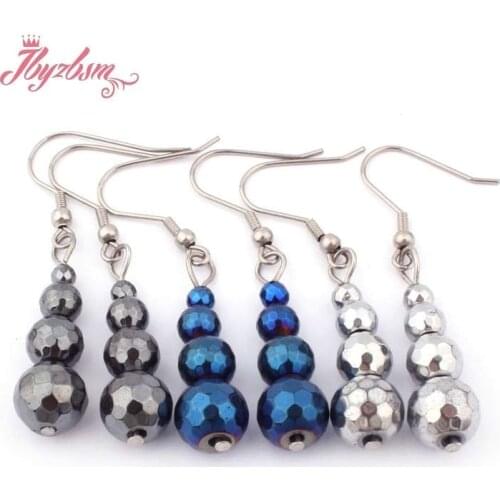 4-10mm Round Faceted (No Magnetic) Hematite Natural Stone Beads Fashion Jewellery Earring For Woman Christmas Gift 1 Pair