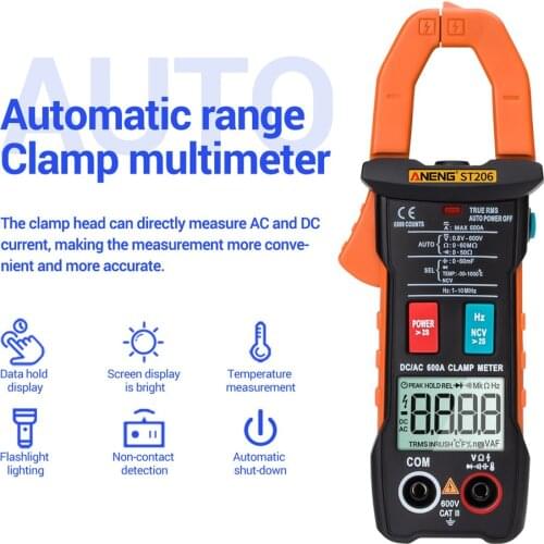 Aneng St206 Digital Multimeter Clamp Meter 6000 Counts True Rms Amp Dc/ac Current Clamp Measure Dc Amperimetro Tester Voltmeter