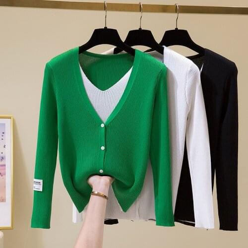 AOSSVIAO 2021 Sweater Knitted Cardigan Button Jacket Autumn V-neck Loose Large Size Long Sleeve Casual Tops For Women Sweater