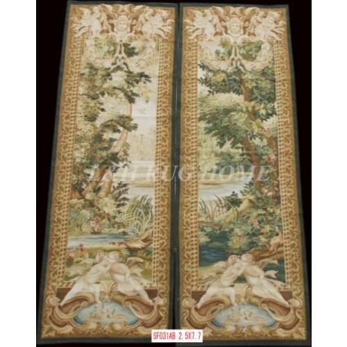 Free Shipping 2.5'x7.7' Pair of Handmade wool aubusson tapestry gobelin carpet, wall hanging tapestry wool tapestry paintings