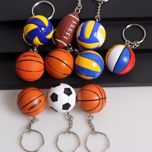 3D Sports Ball Key Chain Basketball Volleyball Key Rings For Men Rugby PU Leather Simulation Ball Pendants For Keys Bags Gift