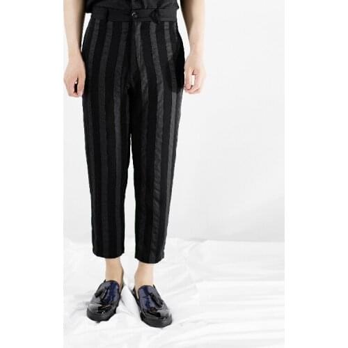 New male Korean version of loose little feet color striped harem pants personality autumn and winter woolen casual pant
