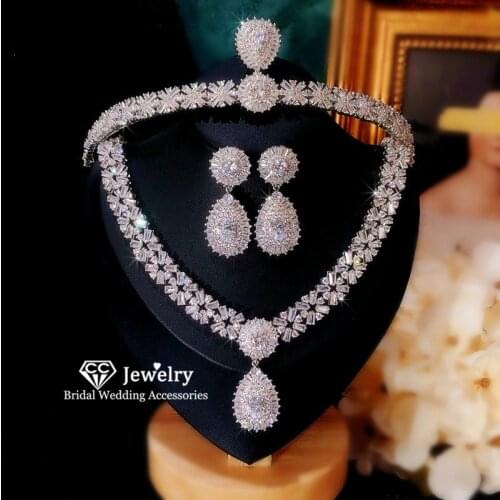 CC Bridal Jewelry Sets Stud Earring Necklace Crown Tiara 3pcs Wedding Accessories for Women Luxury Engagement Bijoux CCAS225