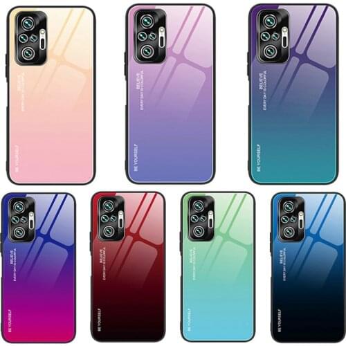 For POCO F3 Case Gradient Color Tempered Glass Cover For Xiaomi POCO X3 M3 Redmi Note 10 Pro Max Silicone Frame Hard Back Cover