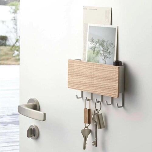 Wood Wall Hanging Shelf Key Rack Decorative Sundries Storage Box Key Ring Hooks Clerk Housekeeper Wood Shelf new