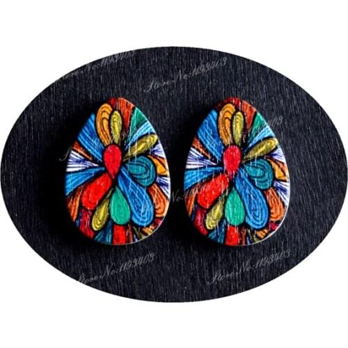 13x18mm Flower Tear Drop Shape Painted Wood Laser Cut Cabochon to make DIY Rings, Earrings, Brooch, Necklace pendant